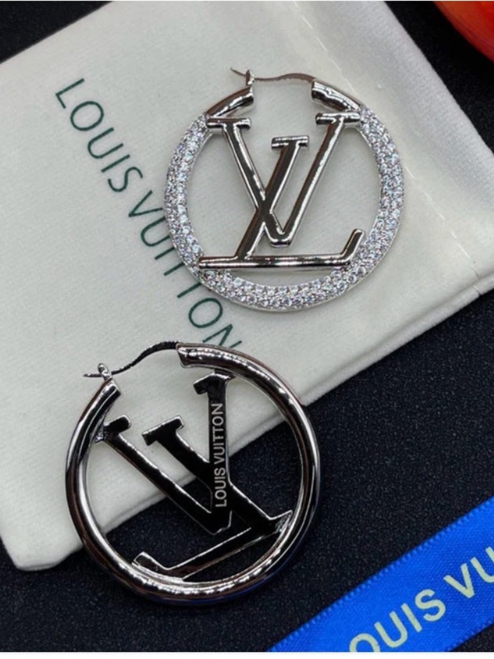 Fashion Inspired Silver Crystal Pavé Hoop Earrings Stamped - Picture 2 of 4